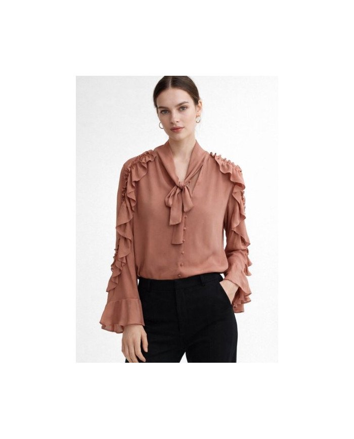 ✨ Sheer Elegance – Women’s Ruffled Tie‑Neck Blouse #tajerone