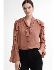 ✨ Sheer Elegance – Women’s Ruffled Tie‑Neck Blouse #tajerone