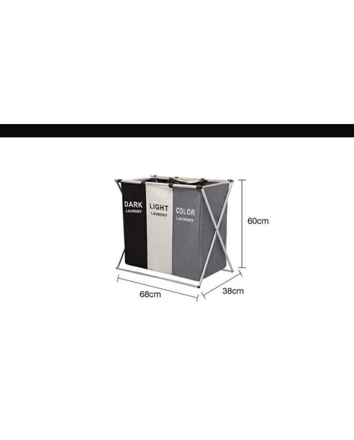 collapsible X-frame laundry sorter/hamper with multiple sections for separating dark, light, and color laundry