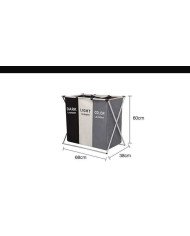 collapsible X-frame laundry sorter/hamper with multiple sections for separating dark, light, and color laundry