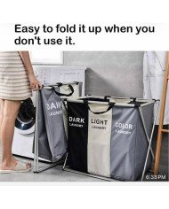 collapsible X-frame laundry sorter/hamper with multiple sections for separating dark, light, and color laundry