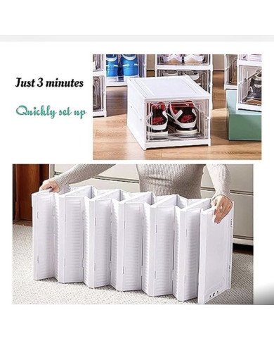 stackable modular shoe storage cabinet — clear-front, drop-down shoe organizer box