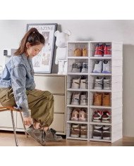 stackable modular shoe storage cabinet — clear-front, drop-down shoe organizer box
